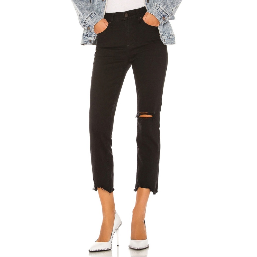 Levi’s Premium 724 High Rise Slim Straight Cropped Ripped Jeans Black Pixel NEW
